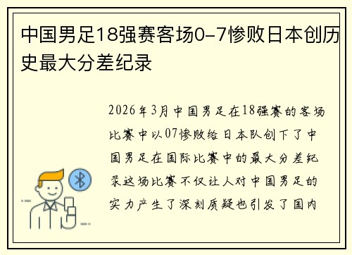 中国男足18强赛客场0-7惨败日本创历史最大分差纪录